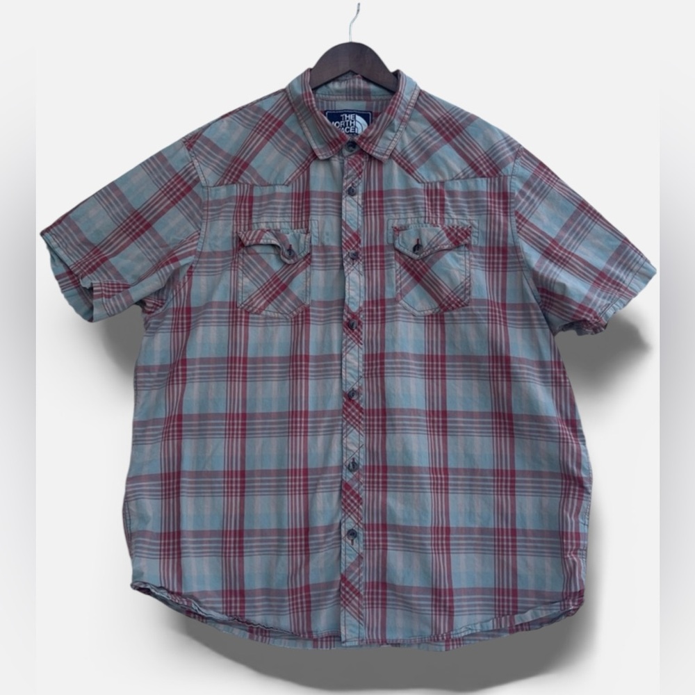 The North Face Shirt Mens Size XXL 2XL Blue/Red Plaid Short Sleeve Woven Western